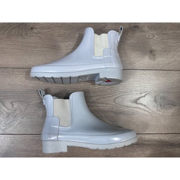 Hunter Original Chelsea Gray Symbol Gloss Rain Ankle BOOTS 6 - Picture 1 of 12